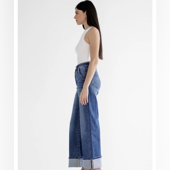 Mica Wide Leg Cuffed/Uncuffed Blue Women's Jeans with stretch - Picture 4 of 4